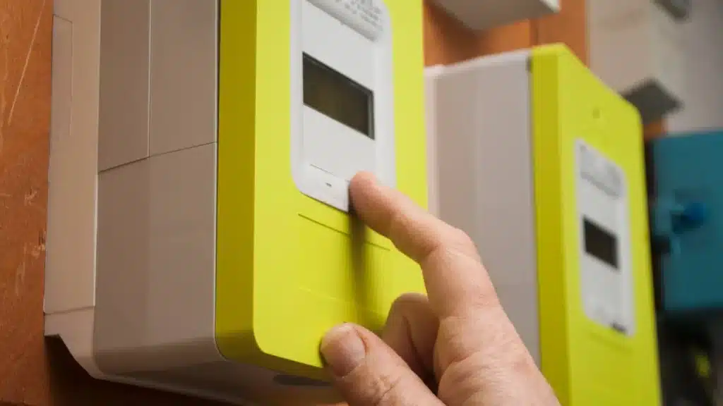 compteur linky avec une main dessus