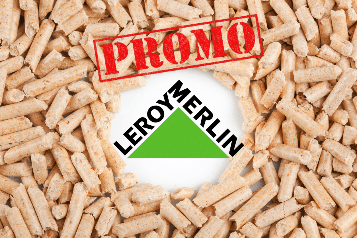 leroy merlin grosse promotion sur les granulés de bois en sac de 15 kg avant l'hiver