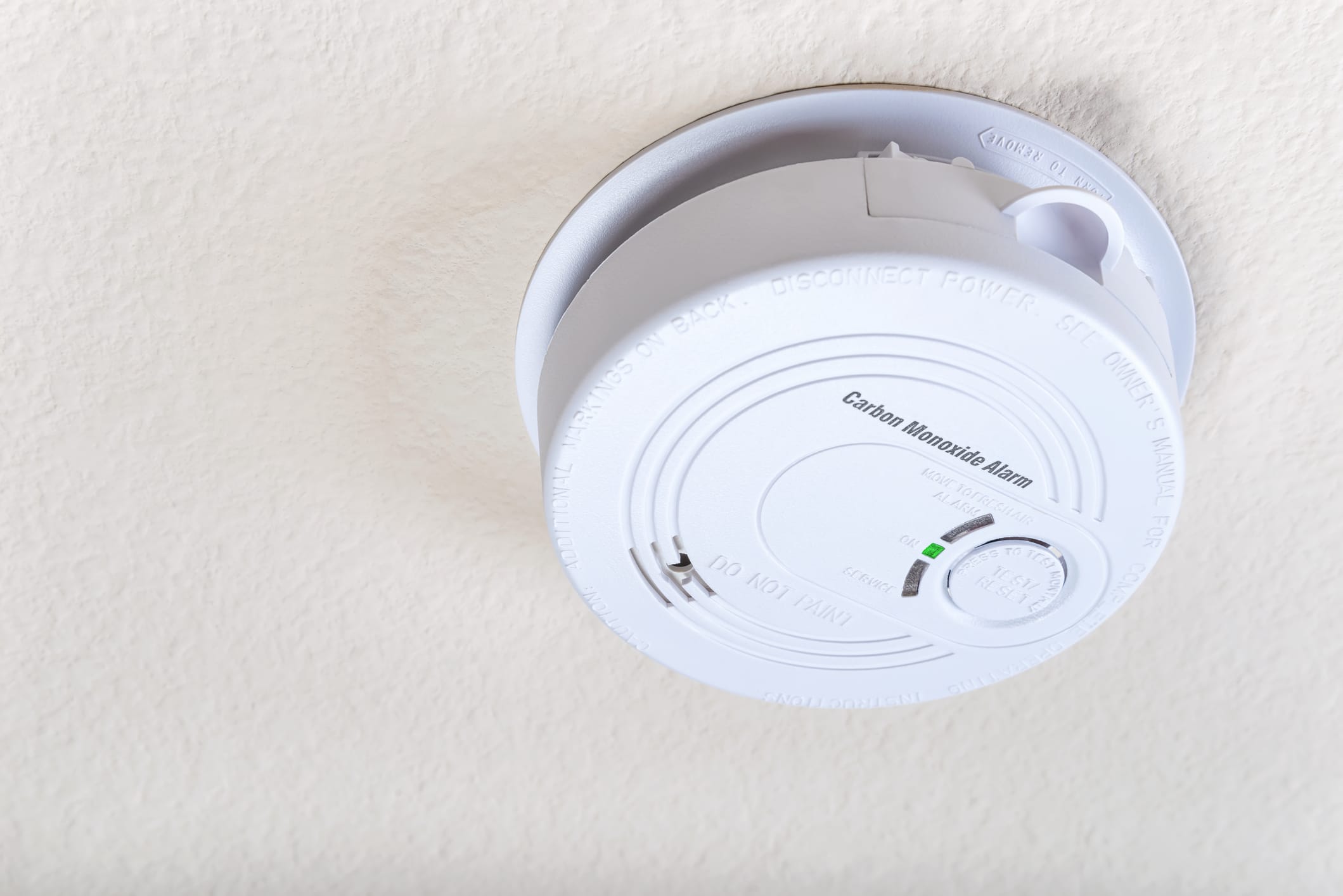 carbon monoxide alarm on the ceiling