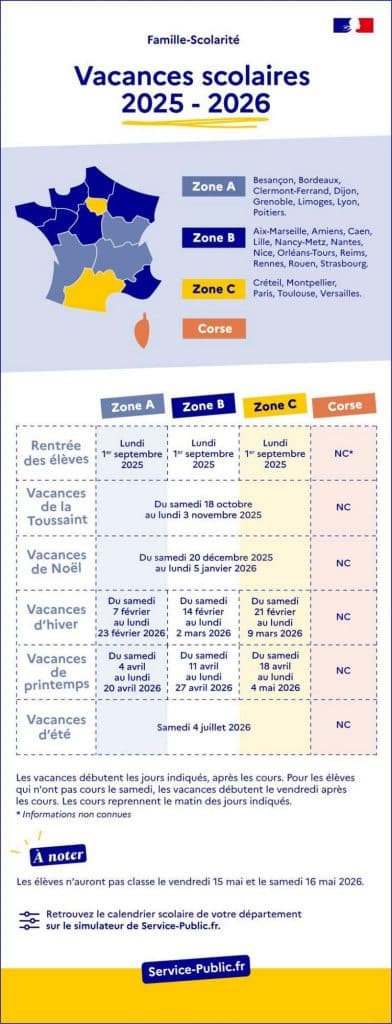 calendrier des vacances scolaires 2025 2026