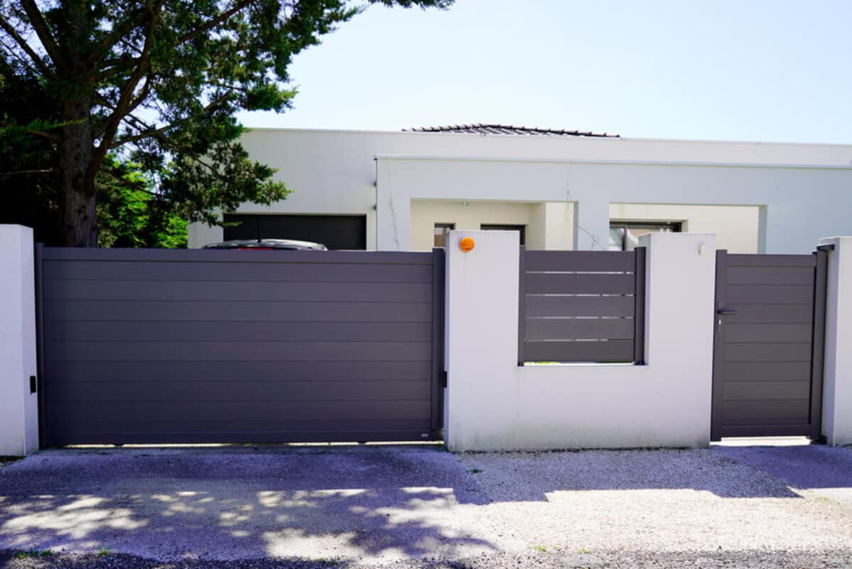 aluminum modern home green grey gate portal of suburb door house