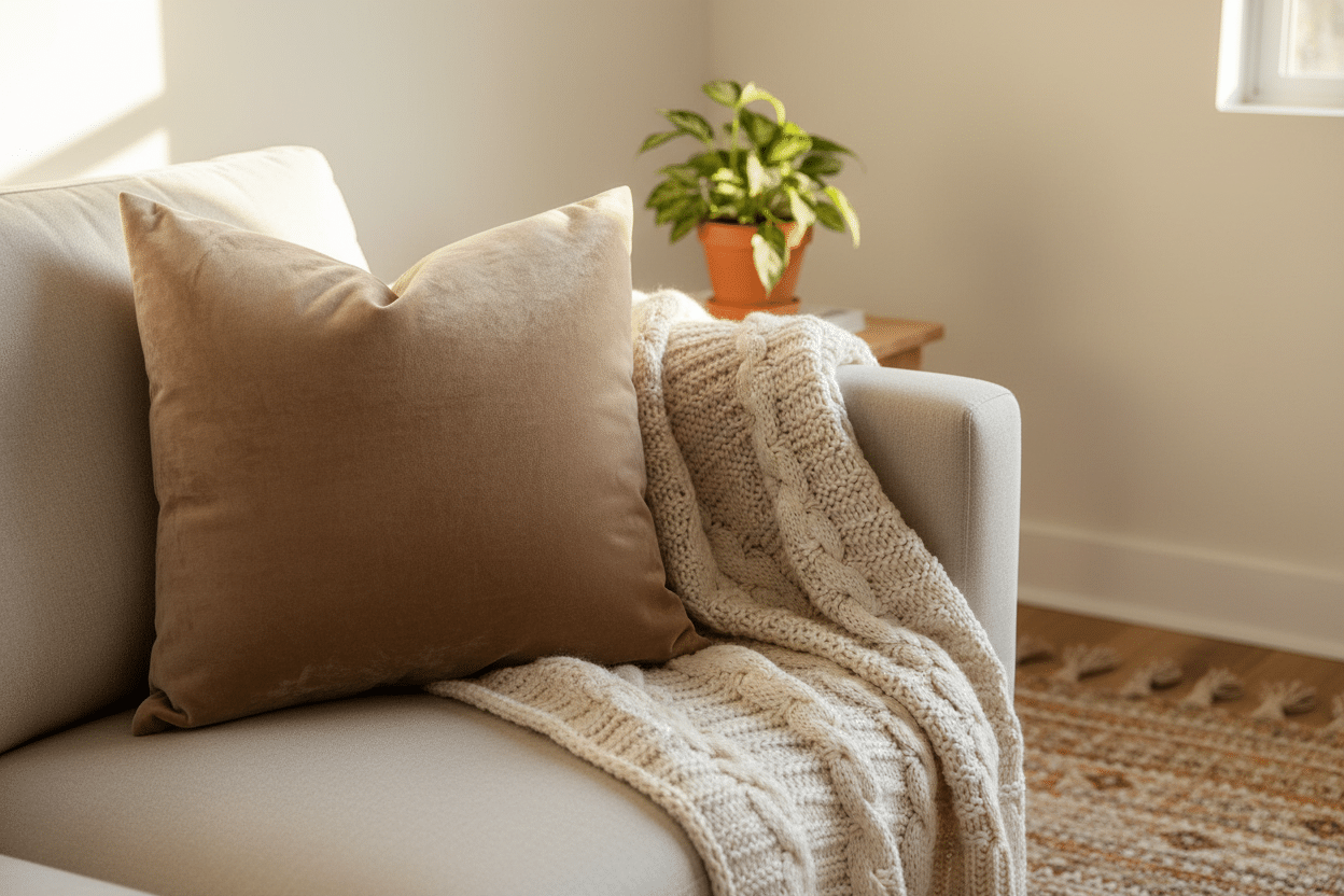 Accessoires et textiles en Mocha Mousse pour un intérieur sophistiqué